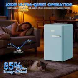 Mini Réfrigérateur Rétro 72L – Silencieux 43 dB, Design Vintage avec LED, 7 Niveaux de Température, pour Chambre, Bureau, Cuisin