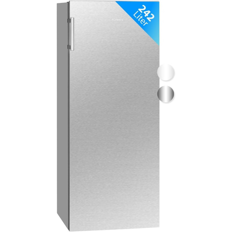 Bomann Réfrigérateur 242L inox VS7316-1-inox, Capacité nette : 242 litres, Éclairage intérieur à DEL, Contrôle de la température