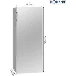 Bomann Réfrigérateur 242L inox VS7316-1-inox, Capacité nette : 242 litres, Éclairage intérieur à DEL, Contrôle de la température