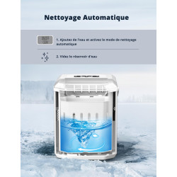 Machine à Glaçons, 12kg en 24h, 9 Glaçons en 6 à 8 Minutes, Blanc Machine a Glacons avec Fonction Autonettoyante, pour la Maison