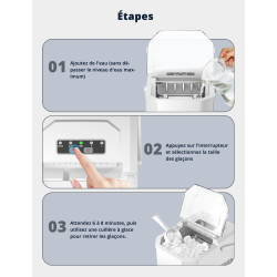 Machine à Glaçons, 12kg en 24h, 9 Glaçons en 6 à 8 Minutes, Blanc Machine a Glacons avec Fonction Autonettoyante, pour la Maison