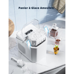 Machine à Glaçons, 12kg en 24h, 9 Glaçons en 6 à 8 Minutes, Blanc Machine a Glacons avec Fonction Autonettoyante, pour la Maison