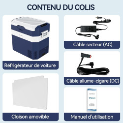 BINGI Glacière Electrique Voiture 38L Silencieuse (≤45dB) Réfrigérateur de Voiture à Compression -18°C à +15°C, 12V/24V/220V, Po