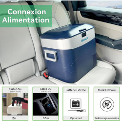 BINGI Glacière Electrique Voiture 22L Silencieuse (≤45dB) Réfrigérateur de Voiture à Compression -18°C à +15°C, 12V/24V/220V, Po