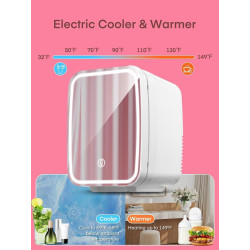 FOHERE Mini Frigo de Chambre 5L/6 Canettes, Frigo Skincare Comestique avec Miroir LED, Fonction Chaud et Froid, Glacière Portabl