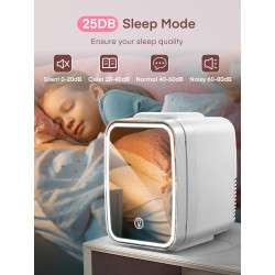 FOHERE Mini Frigo de Chambre 5L/6 Canettes, Frigo Skincare Comestique avec Miroir LED, Fonction Chaud et Froid, Glacière Portabl