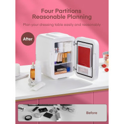 FOHERE Mini Frigo de Chambre 5L/6 Canettes, Frigo Skincare Comestique avec Miroir LED, Fonction Chaud et Froid, Glacière Portabl