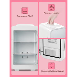FOHERE Mini Frigo de Chambre 5L/6 Canettes, Frigo Skincare Comestique avec Miroir LED, Fonction Chaud et Froid, Glacière Portabl