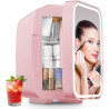 FOHERE Mini Frigo de Chambre 5L/6 Canettes, Frigo Skincare Comestique avec Miroir LED, Fonction Chaud et Froid, Glacière Portabl