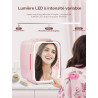 FOHERE Mini Frigo de Chambre 5L/6 Canettes, Frigo Skincare Comestique avec Miroir LED, Fonction Chaud et Froid, Glacière Portabl