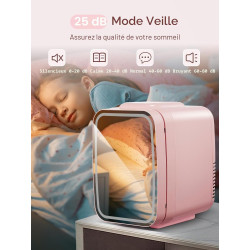 FOHERE Mini Frigo de Chambre 5L/6 Canettes, Frigo Skincare Comestique avec Miroir LED, Fonction Chaud et Froid, Glacière Portabl