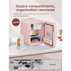 FOHERE Mini Frigo de Chambre 5L/6 Canettes, Frigo Skincare Comestique avec Miroir LED, Fonction Chaud et Froid, Glacière Portabl