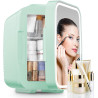 FOHERE Mini Frigo de Chambre 5L/6 Canettes, Frigo Skincare Comestique avec Miroir LED, Fonction Chaud et Froid, Glacière Portabl