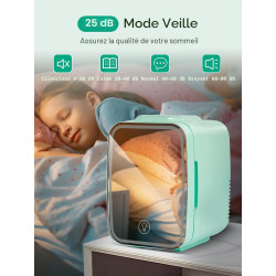FOHERE Mini Frigo de Chambre 5L/6 Canettes, Frigo Skincare Comestique avec Miroir LED, Fonction Chaud et Froid, Glacière Portabl