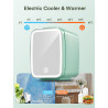 FOHERE Mini Frigo de Chambre 5L/6 Canettes, Frigo Skincare Comestique avec Miroir LED, Fonction Chaud et Froid, Glacière Portabl
