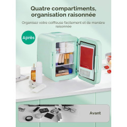FOHERE Mini Frigo de Chambre 5L/6 Canettes, Frigo Skincare Comestique avec Miroir LED, Fonction Chaud et Froid, Glacière Portabl