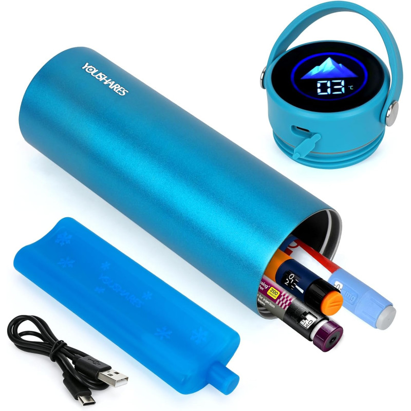 YOUSHARES Pochette Isotherme Insuline, 48H Bouteille Isotherme Stylo Insuline Voyage Affichage Température, Boîte Réfrigérée Tra