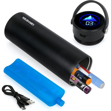 YOUSHARES Pochette Isotherme Insuline, 48H Bouteille Isotherme Stylo Insuline Voyage Affichage Température, Boîte Réfrigérée Tra