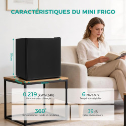 SMETA Petit Frigo 46L, Mini Réfrigérateur, Mini Frigo de Chambre, avec Thermostat Réglable et Porte Réversible, pour Chambre, Bu