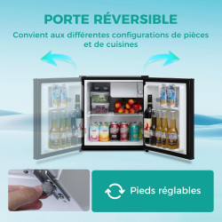 SMETA Petit Frigo 46L, Mini Réfrigérateur, Mini Frigo de Chambre, avec Thermostat Réglable et Porte Réversible, pour Chambre, Bu