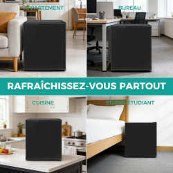 SMETA Petit Frigo 46L, Mini Réfrigérateur, Mini Frigo de Chambre, avec Thermostat Réglable et Porte Réversible, pour Chambre, Bu