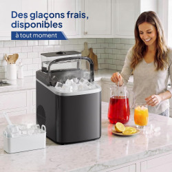 ROVSUN Machine à Glaçons, 18kg/24h, 12 Glaçons en 8 Minutes, Machine a Glacons Auto-Nettoyante, Affichage LED, Indicateurs eau/g