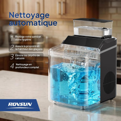 ROVSUN Machine à Glaçons, 18kg/24h, 12 Glaçons en 8 Minutes, Machine a Glacons Auto-Nettoyante, Affichage LED, Indicateurs eau/g