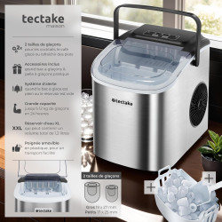 tectake® Machine à glaçons Silencieuse Appareil à glacons, 9 glaçons par cycle, env. 6-13 minutes, Écran tactile, avec Cuillère 