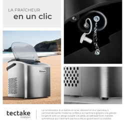 tectake® Machine à glaçons Silencieuse Appareil à glacons, 9 glaçons par cycle, env. 6-13 minutes, Écran tactile, avec Cuillère 