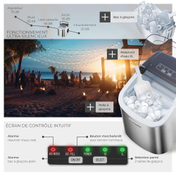 tectake® Machine à glaçons Silencieuse Appareil à glacons, 9 glaçons par cycle, env. 6-13 minutes, Écran tactile, avec Cuillère 