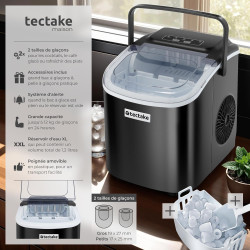tectake® Machine à glaçons Silencieuse Appareil à glacons, 9 glaçons par cycle, env. 6-13 minutes, Écran tactile, avec Cuillère 