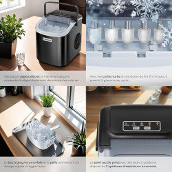 tectake® Machine à glaçons Silencieuse Appareil à glacons, 9 glaçons par cycle, env. 6-13 minutes, Écran tactile, avec Cuillère 