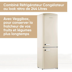 SEVERIN Réfrigérateur Congélateur combiné, Pose libre, Longueur 55 cm, 244 L, Classe D, Combiné Réfrigérateur design Rétro, Crèm