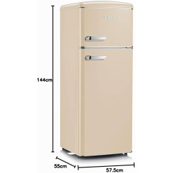 SEVERIN Réfrigérateur Congélateur 2 portes, Pose libre, Largeur 55 cm, 206L, Classe E, Veggibox incluse, Rétro, Crème, RKG 8933