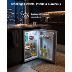 Upstreman 71L Petit Frigo Sans Congélateur, CR71-Argent | 7 niveaux de température 1-10°C, Éclairage LED, 40 dB Silencieux, Écon