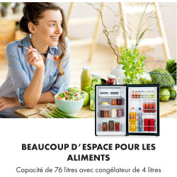 Klarstein Delaware Réfrigérateur, Capacité 76 Litres, 2 Clayettes en Verre Flexibles, Compartiment Congélateur 4 Litres, Range-B