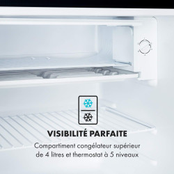 Klarstein Delaware Réfrigérateur, Capacité 76 Litres, 2 Clayettes en Verre Flexibles, Compartiment Congélateur 4 Litres, Range-B