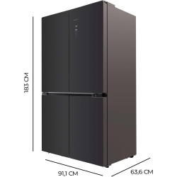 Cecotec Réfrigérateur Américain 4 Portes en Verre 490 L Bolero CoolMarket 4D 490 Glass E. 183 cm Hauteur, 91 cm Largeur, Faible 