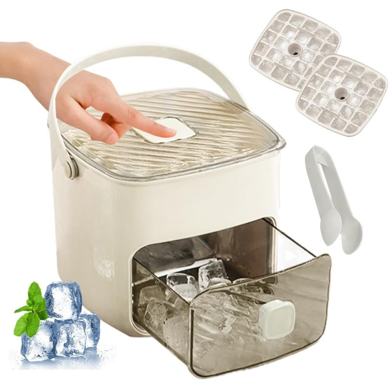 Machine à glaçons avec couvercle à presser et boîte de rangement, 48 grilles réutilisables, bac à glaçons avec tiroir, bac à gla