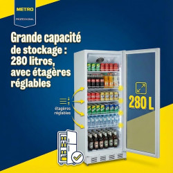 METRO Professional Réfrigérateur à boissons GSC4280, Vitrine Réfrigérée, 280 L, Réfrigération Ventilée, 210 W, Avec Serrure, Bla