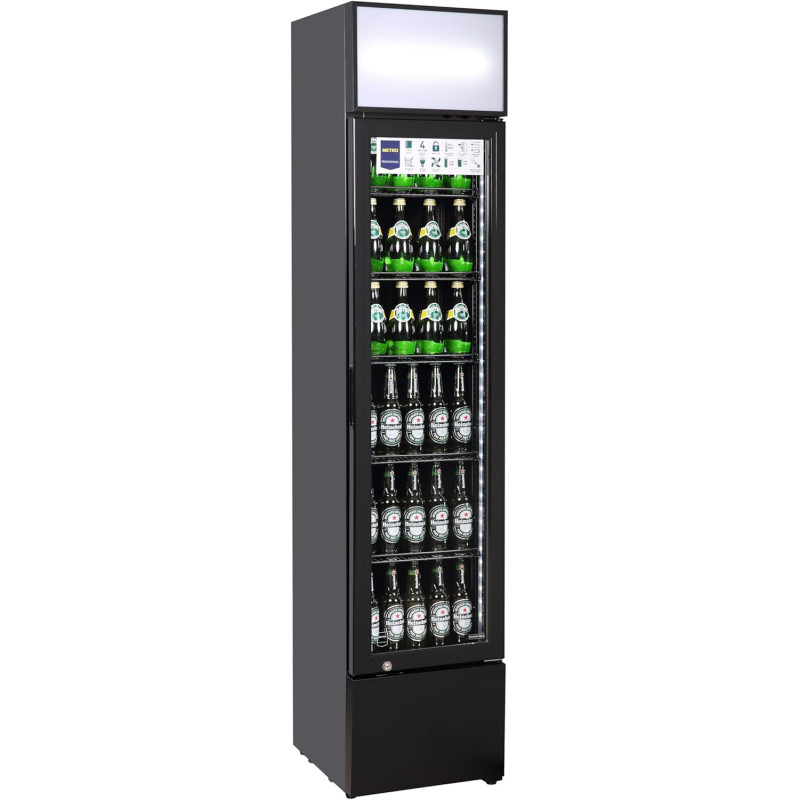 METRO Professional Vitrine à boissons Slim GSC2133B, 133 L, Réfrigération Statique, 200 W, avec Serrure, Noir