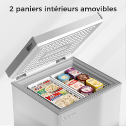 YASHE Congélateur coffre 100L, pose libre, Gris | 2 paniers amovibles, 6 niveaux de température, faible consommation d'énergie e