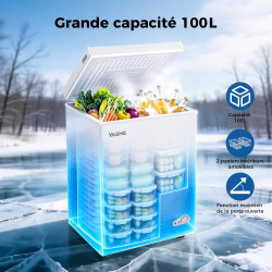 YASHE Congélateur coffre 100L, pose libre, Blanc | 2 paniers amovibles, 6 niveaux de température, faible consommation d'énergie 