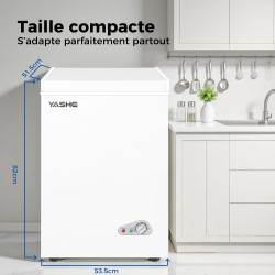 YASHE Congélateur coffre 100L, pose libre, Blanc | 2 paniers amovibles, 6 niveaux de température, faible consommation d'énergie 
