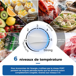 YASHE Congélateur coffre 100L, pose libre, Blanc | 2 paniers amovibles, 6 niveaux de température, faible consommation d'énergie 