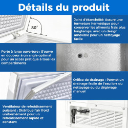 YASHE Congélateur coffre 100L, pose libre, Blanc | 2 paniers amovibles, 6 niveaux de température, faible consommation d'énergie 