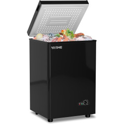 YASHE Congélateur coffre 100L, pose libre, Noir | 2 paniers amovibles, 6 niveaux de température, faible consommation d'énergie e