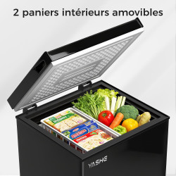YASHE Congélateur coffre 100L, pose libre, Noir | 2 paniers amovibles, 6 niveaux de température, faible consommation d'énergie e