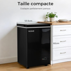 YASHE Congélateur coffre 100L, pose libre, Noir | 2 paniers amovibles, 6 niveaux de température, faible consommation d'énergie e