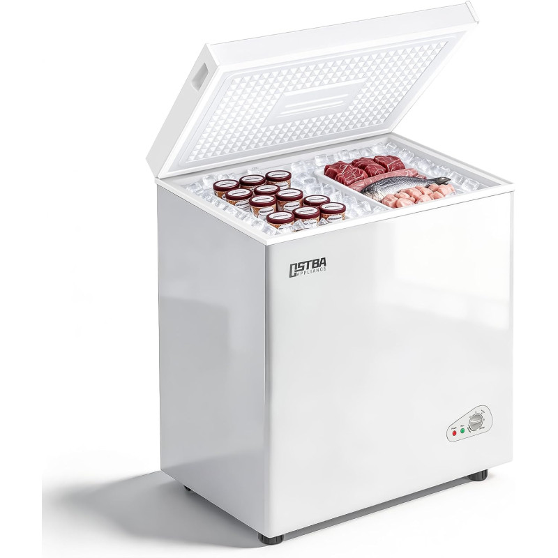 YASHE Congélateur coffre 150L, pose libre, Blanc | 2 paniers amovibles, 6 niveaux de température, faible consommation d'énergie 